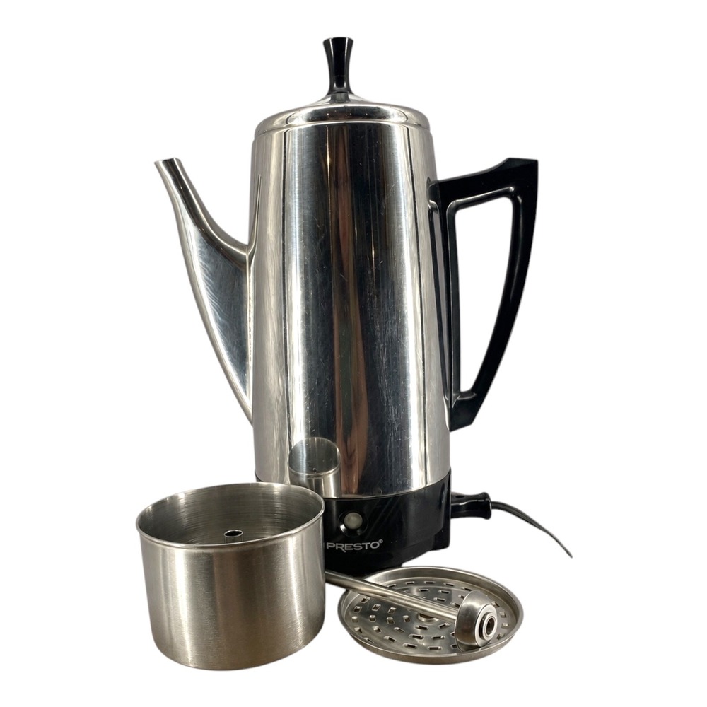 Vintage Presto 12 Cup Stainless Steel Electric Coffee Percolator Silver Black